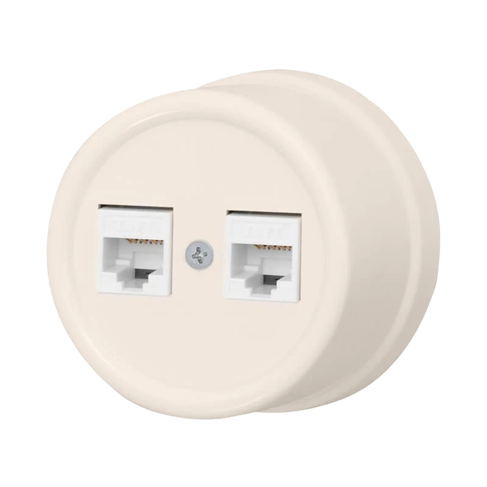 Розетка ретро керамическая компьютерная RJ45, песочное золото, Bironi, B1-302-04