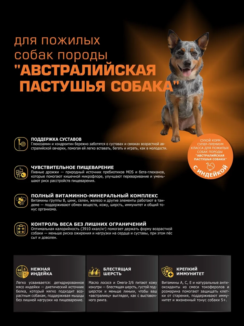 Корм для Австралийская пастушья (5+) с индейкой 12 кг
