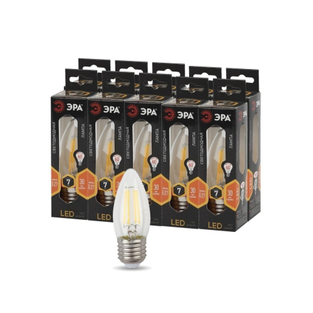 Лампочка светодиодная ЭРА F-LED B35-7W-827-E27 Е27 / Е27 7Вт филамент свеча теплый белый свет