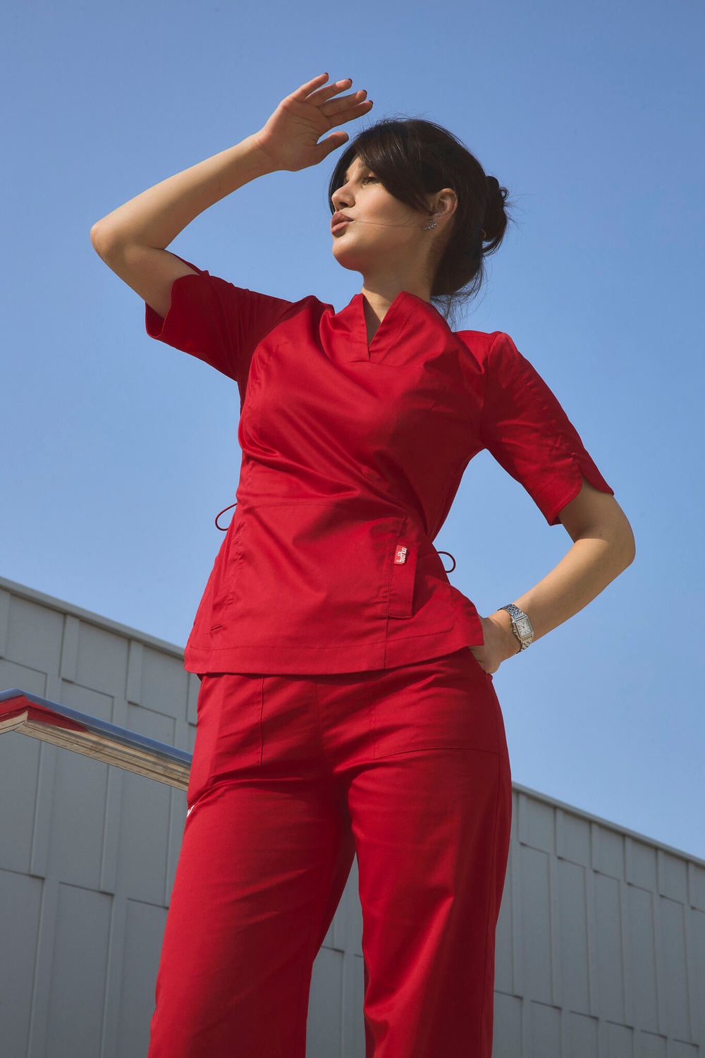 Топ медицинский женский Ньюлук, красный хлопок