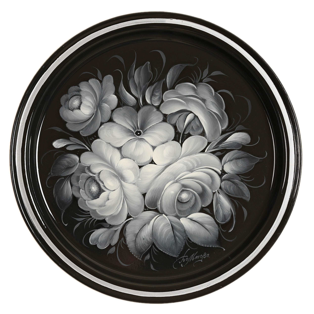 Жостовский поднос декоративный, размер 22 см (A5), металлический