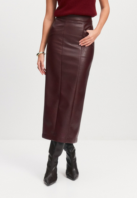 Фактурная юбка миди из экокожи