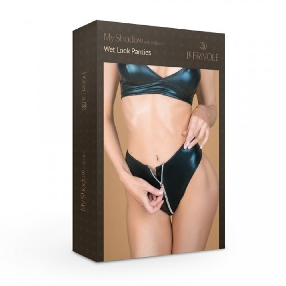 Трусики wet look Le Frivole My Shadow с двусторонней молнией, L-XL