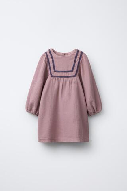 ZARA ПЛАТЬЕ В СТИЛЕ РУСТИК С ВЫШИВКОЙ, ТЕМНО-РОЗОВЫЙ