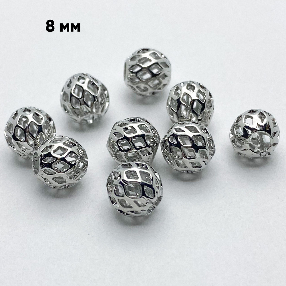 Бусина, цвет серебро, размер 8 мм, цена за 1 шт