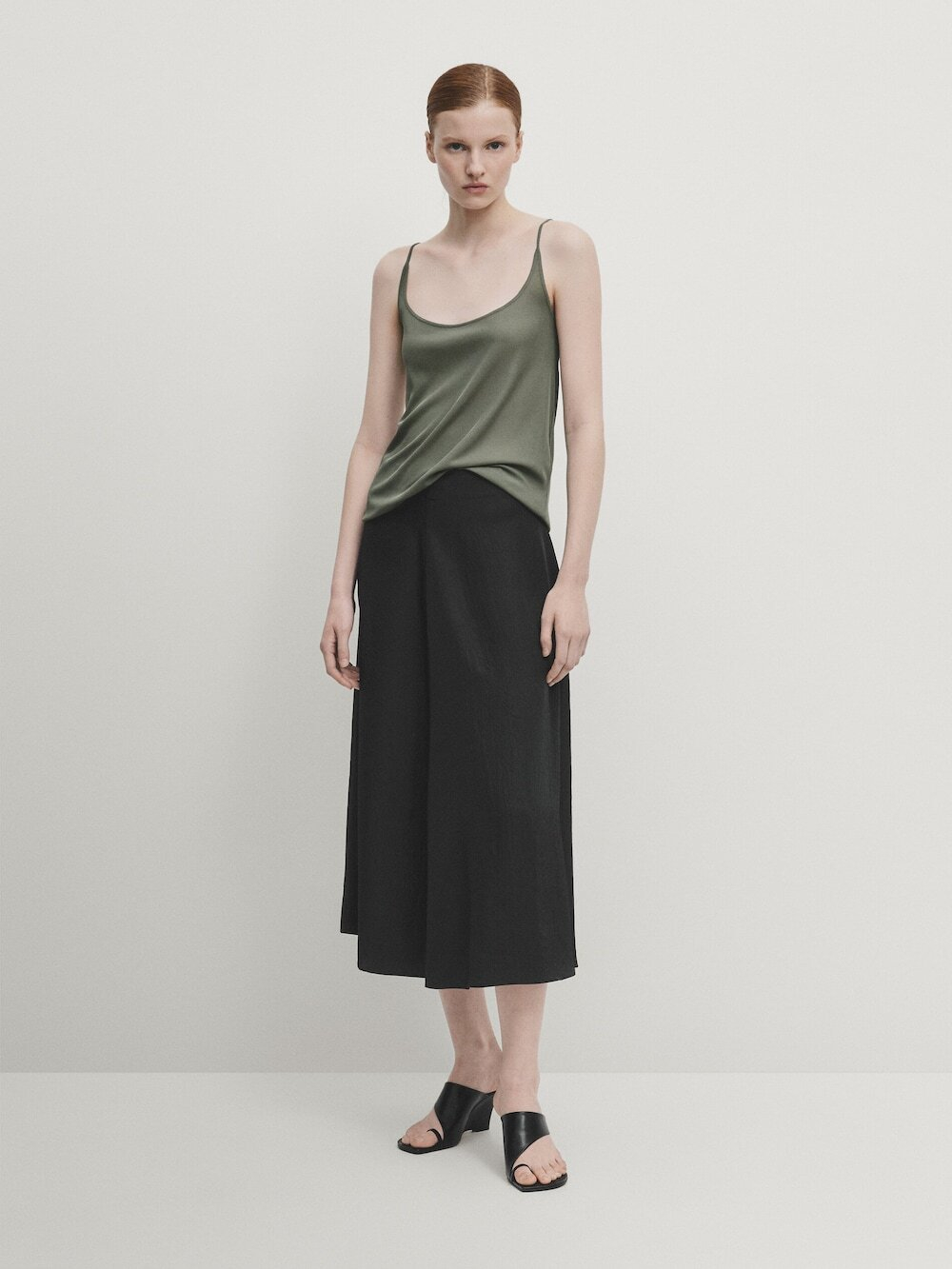 Massimo Dutti Топ из 100% шелка на бретелях, хаки