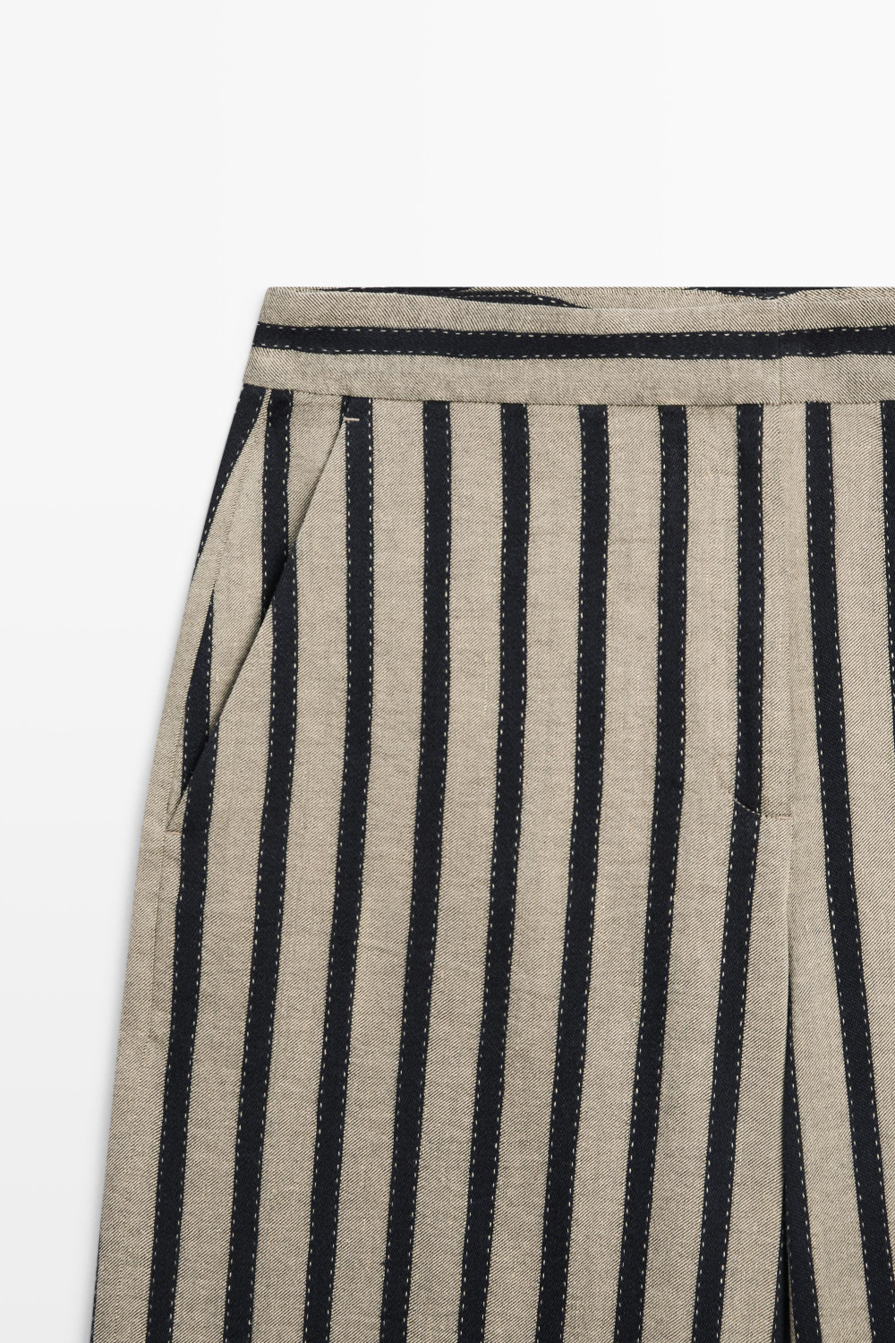 Massimo Dutti Широкие брюки в полоску из смесового льна, песочный