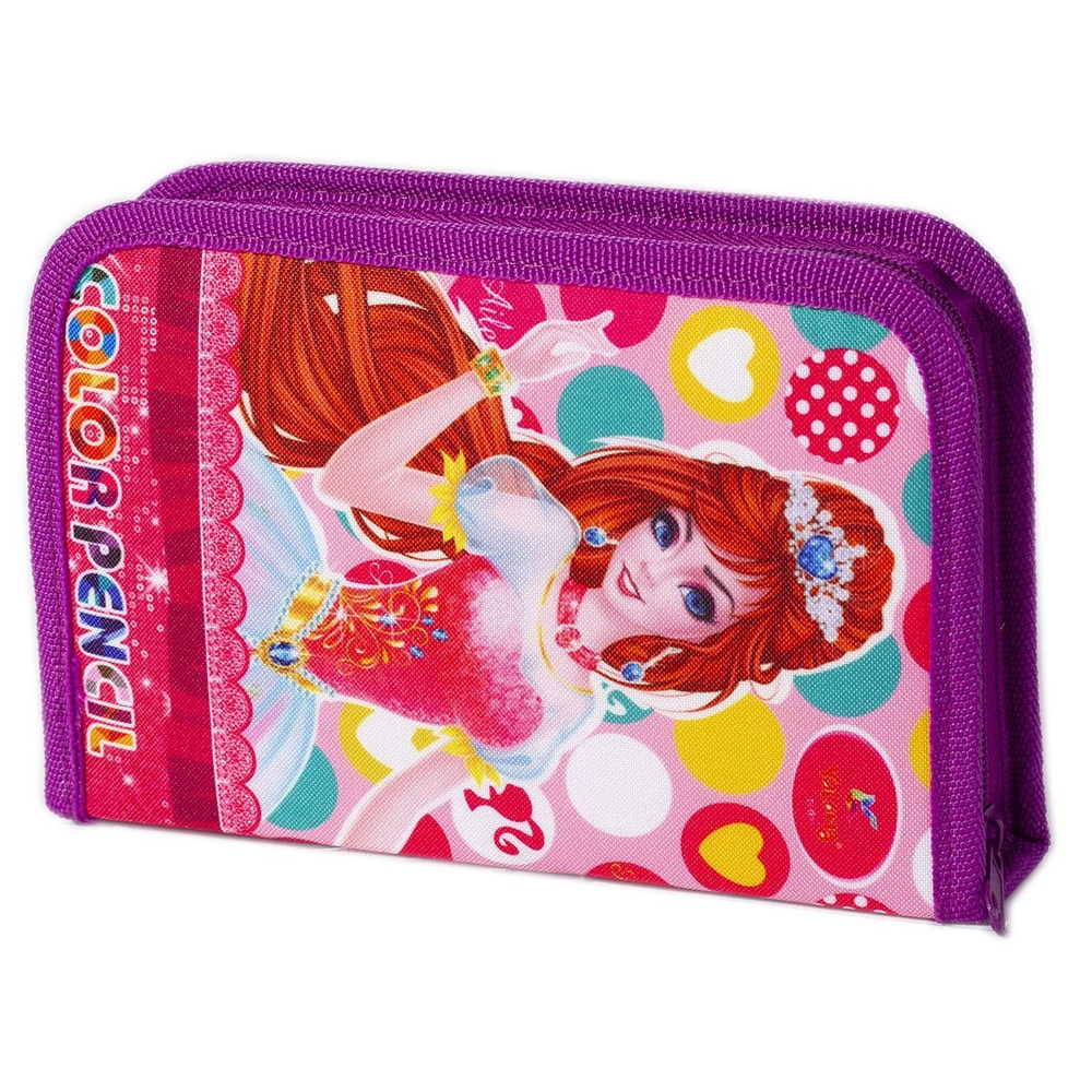 Пенал с наполнением Yalong, 32 предмета, 1 отделение 2 откидные планки, лам. картон, молния, 90 х 200 мм, микс (принцессы, робот, машинка)