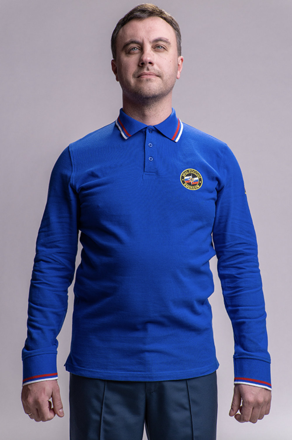 Рубашка-поло мужская МЧС длинный рукав (без фальш-погон) цв. василек