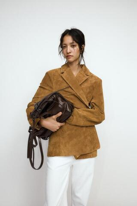 ZARA СУМКА-МЕШОК С ПРЯЖКАМИ, КОРИЧНЕВЫЙ