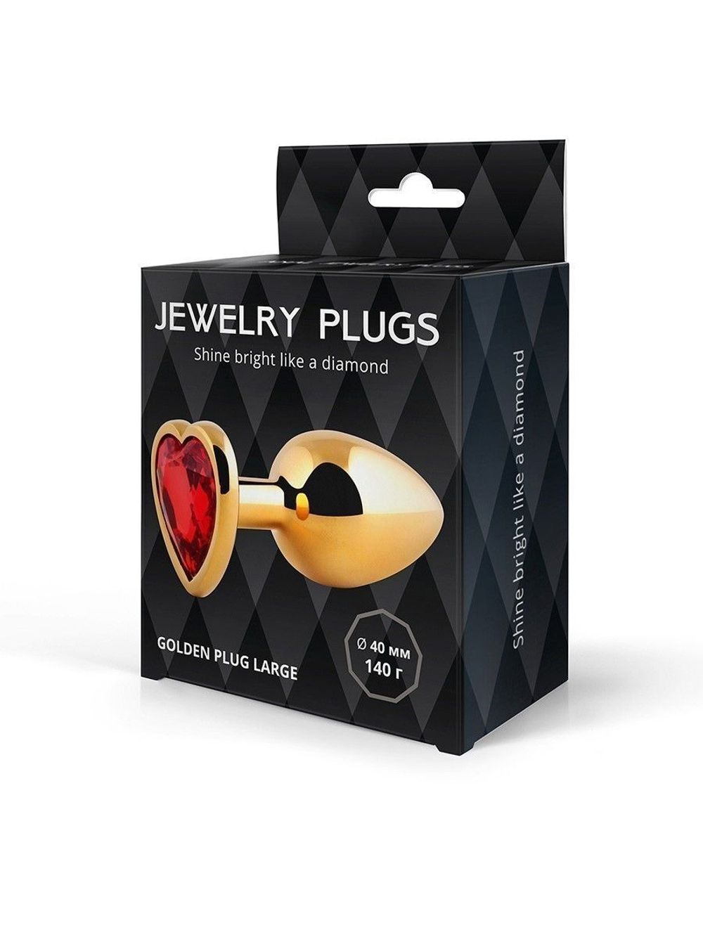 Золотистая анальная пробка с красным кристаллом - 9 см.
