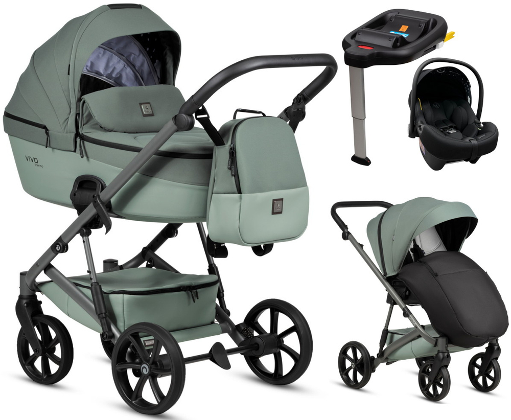 Детская коляска Tutis Viva 6 Plus Essential 4 в 1 с автокреслом Elo Lux EduSky Black и базой 1612039 Sage