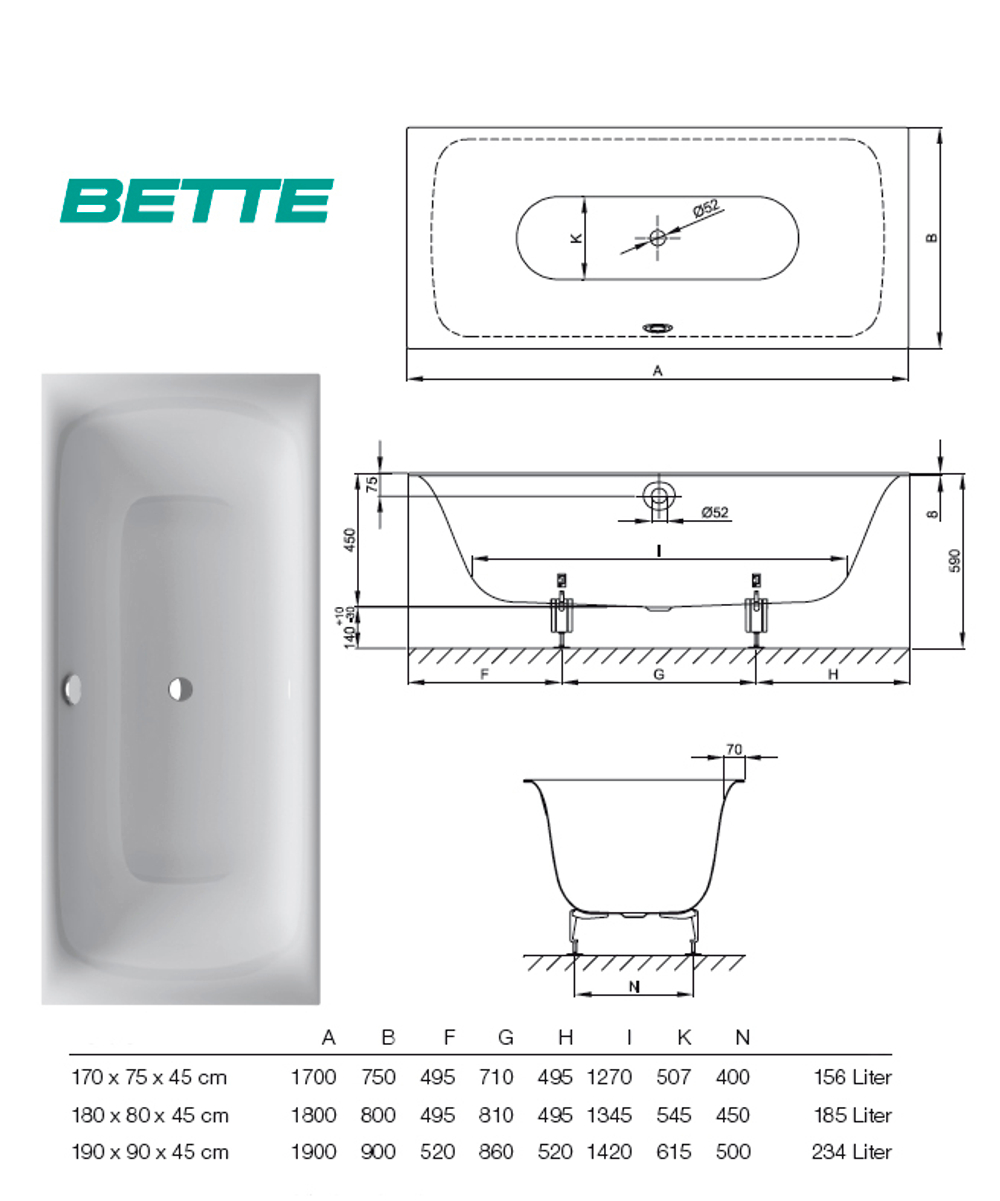 Ванна стальная Bette BetteLux 190x90 в комплекте с шумоизоляцией, белая 3442-000 AD