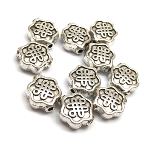 Бусины с рисунком Китайский узел 10 мм (10 шт), под серебро