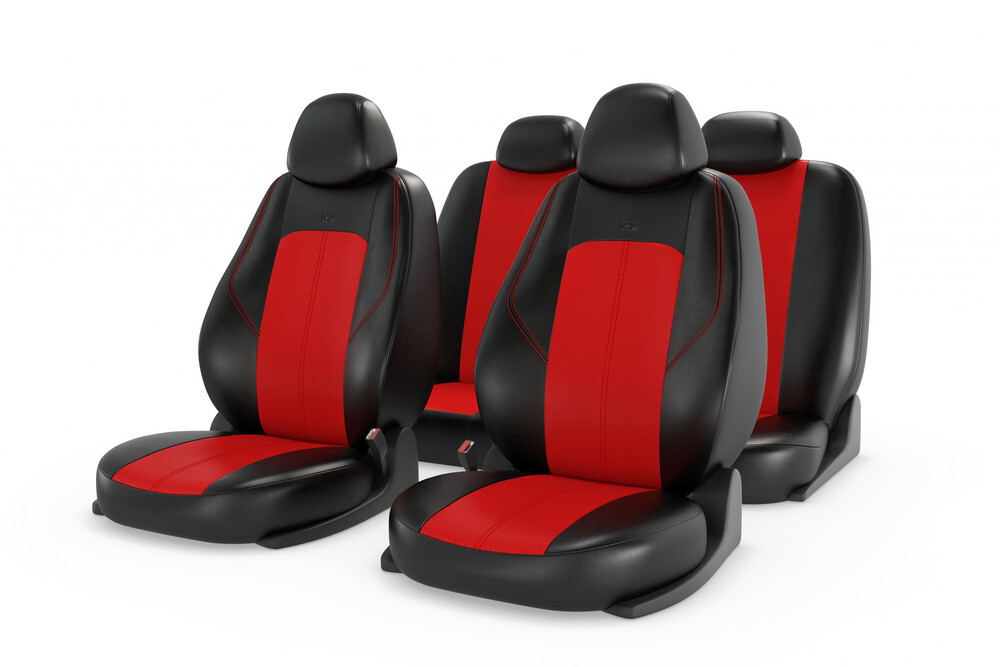 Чехлы на сидения CarFashion «RANGER LEATHER» 11203 - Экокожа -черный/красный перф/шов красный
