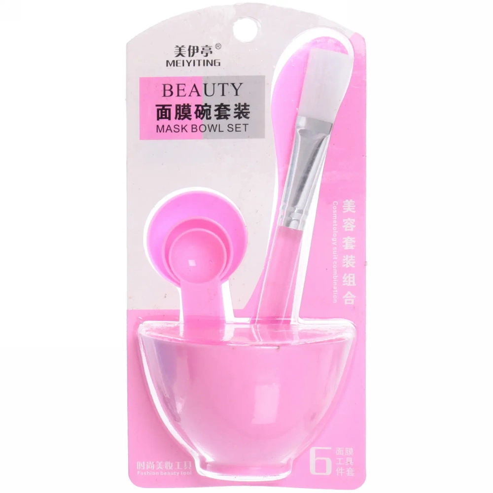 Набор косметический «Beauty Bar», кисточка, лопатка, 3 мерных ложки и чаша, микс три цвета, 17,5*8,5см