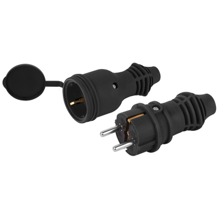 Набор вилка+розетка ЭРА VX13-B-IP44 + RX11-B-IP44 каучуковые c заземлением 16А IP44 прямые черные