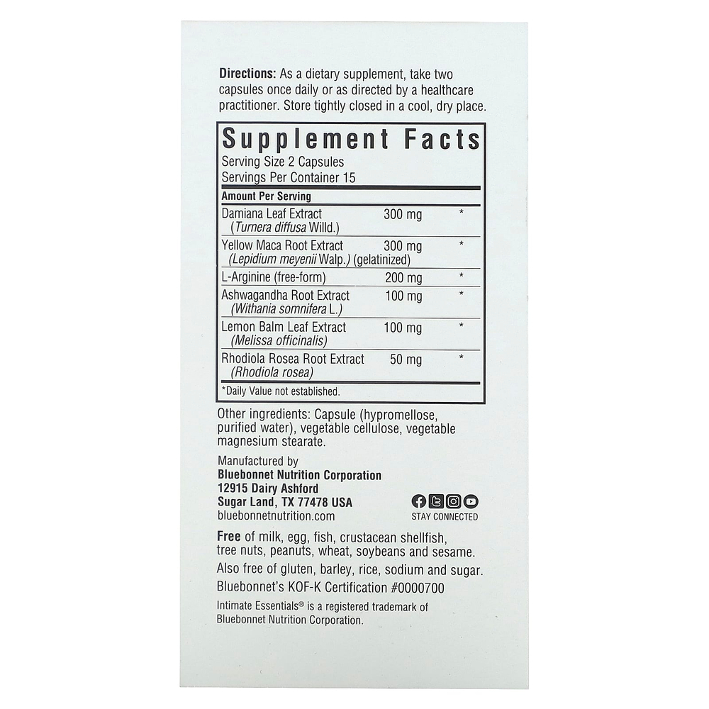 Bluebonnet Nutrition, Intimate Essentials, для нее, 30 растительных капсул