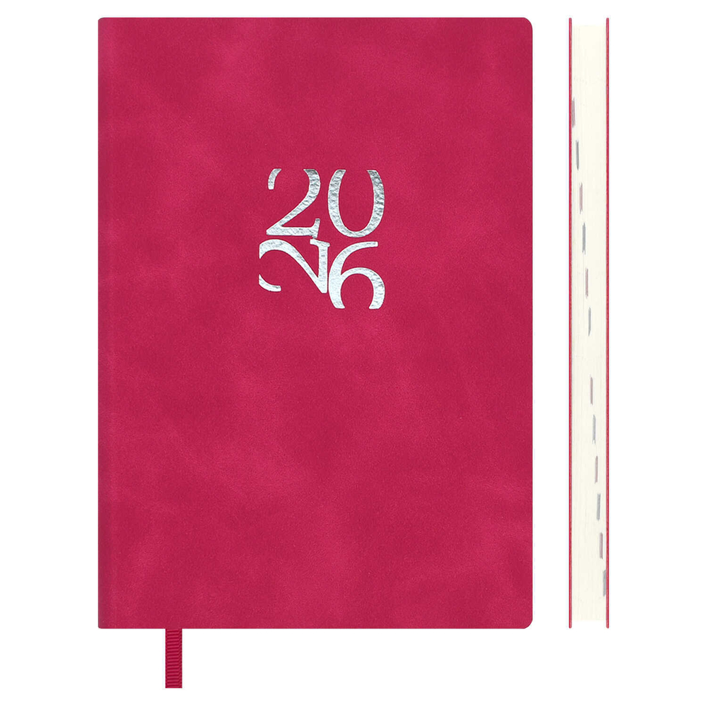 Ежедневник датированный 2026 ESCALADA, А6, 120 л., арт. 70316/ 20 БЕЙБИСКИН МАЛИНОВЫЙ (кожзам: 105x150 мм, мягкий переплёт, материал обложки: искусственная кожа "Бейбискин"; декор: тиснение фольгой; способ крепления блока: ниткошвейный; вн. блок: 120