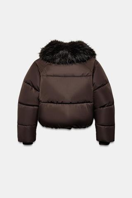 ZARA УТЕПЛЕННАЯ КУРТКА-БОМБЕР С ЛАЦКАНАМИ ИЗ ИСКУССТВЕННОГО МЕХА, КОРИЧНЕВЫЙ