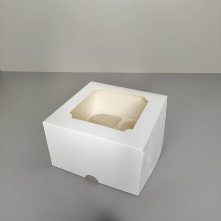 Коробка для капкейков с окном на 4 капкейка эконом, белая 16х16х10 см