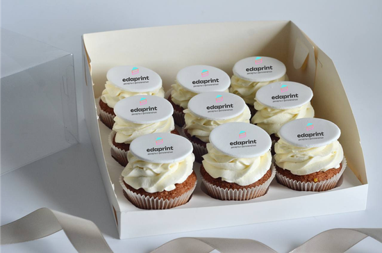 Капкейки с логотипом, печать на мастике, упаковка на 9 шт