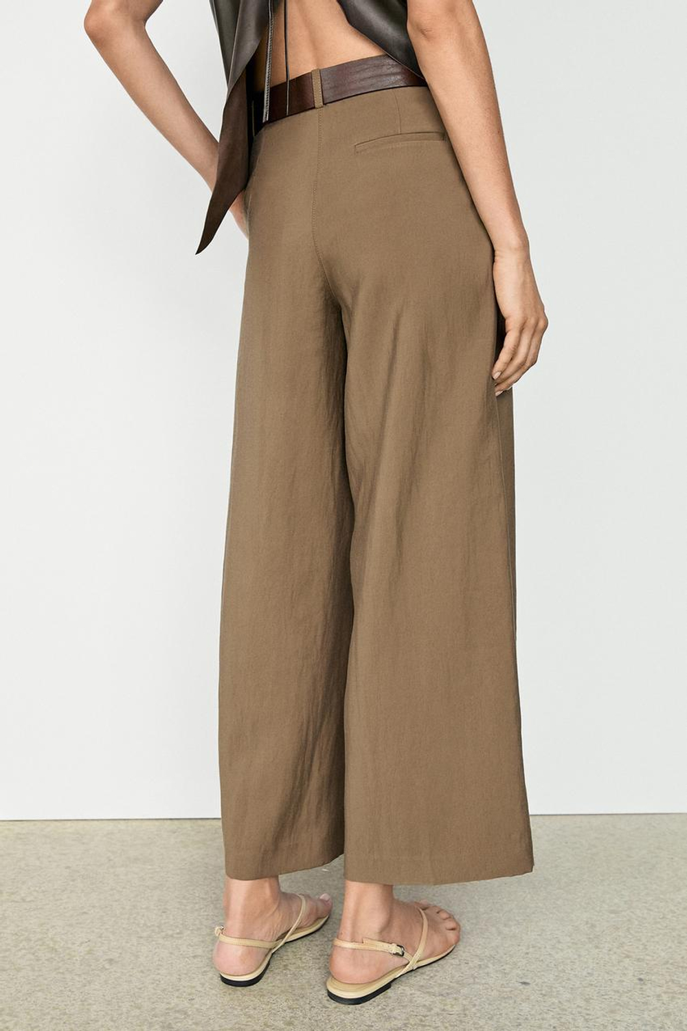 Massimo Dutti Драпированные укороченные широкие брюки, хаки