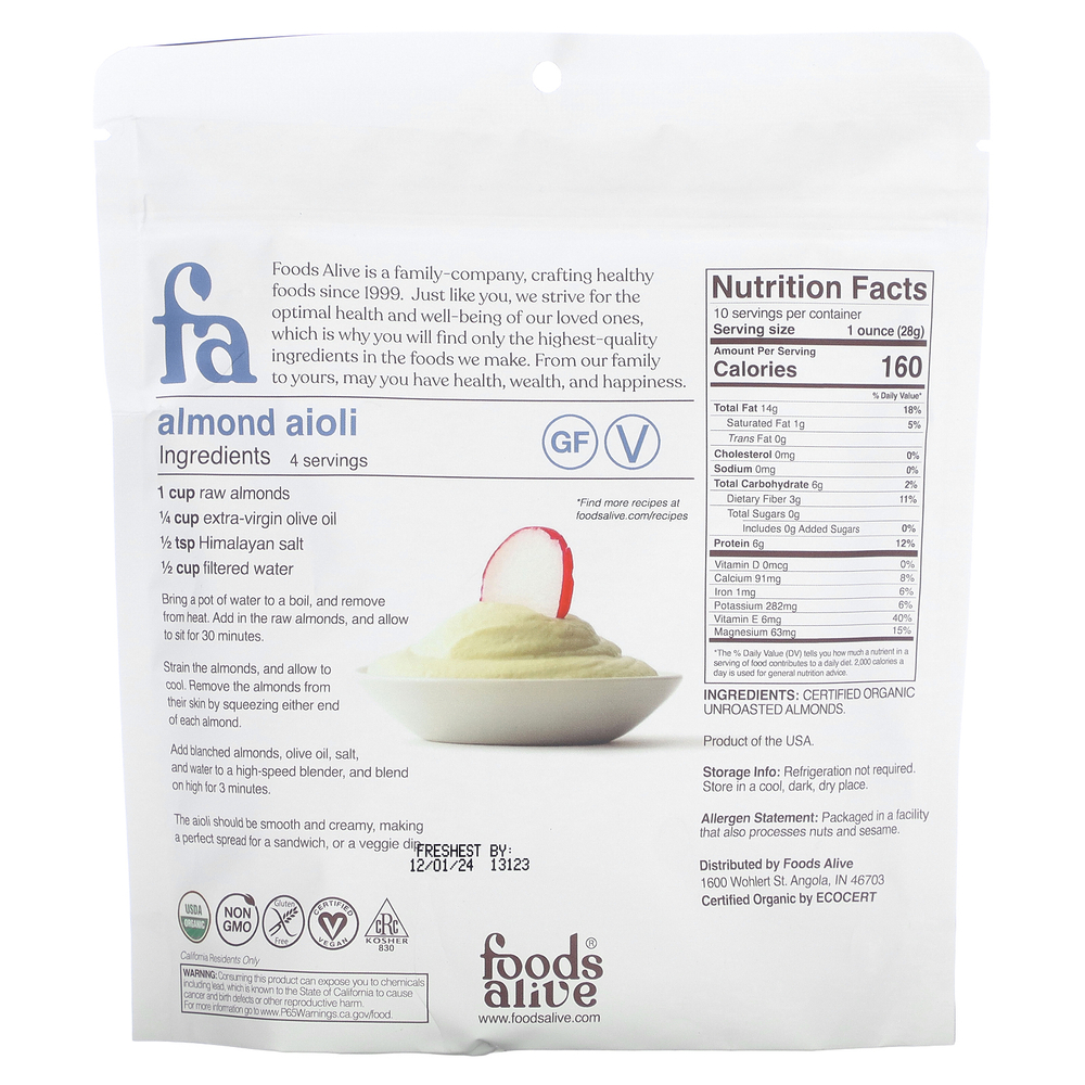 Foods Alive, Superfood, миндаль, 340 г (12 унций)