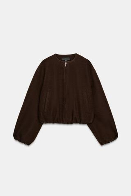 ZARA БОМБЕР ИЗ МЯГКОЙ ТКАНИ, КОРИЧНЕВЫЙ
