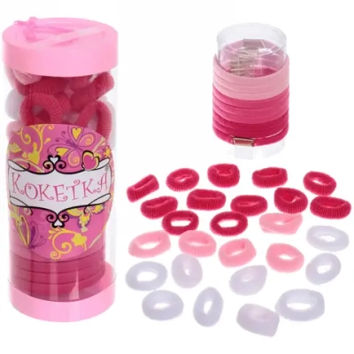 Резинки для волос детские в тубе 28шт «ЗАБАВА», зефирки, цвет розовый / белый, d-2см (наклейка Кокетка)