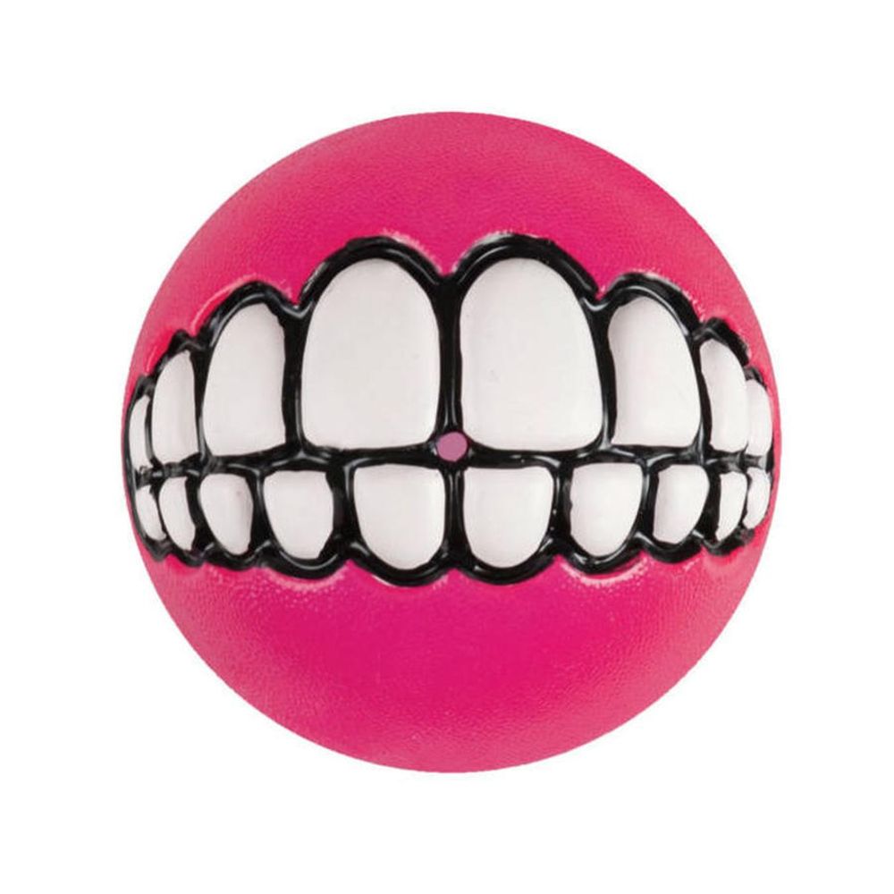 Игрушка для собак мяч с принтом зубы и отверстием для лакомства, розовая grinz l, 78 мм