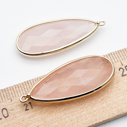 Подвеска Капля с огранкой, розовый кварц, цвет золото, размер 37*16 мм, цена за 1 шт