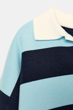 ZARA ПОЛО В ПОЛОСКУ, СИНИЙ