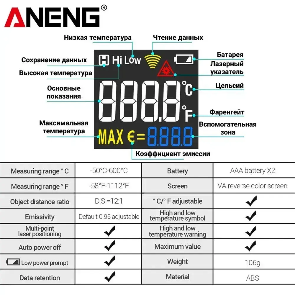 Инфракрасный пирометр ANENG TH203