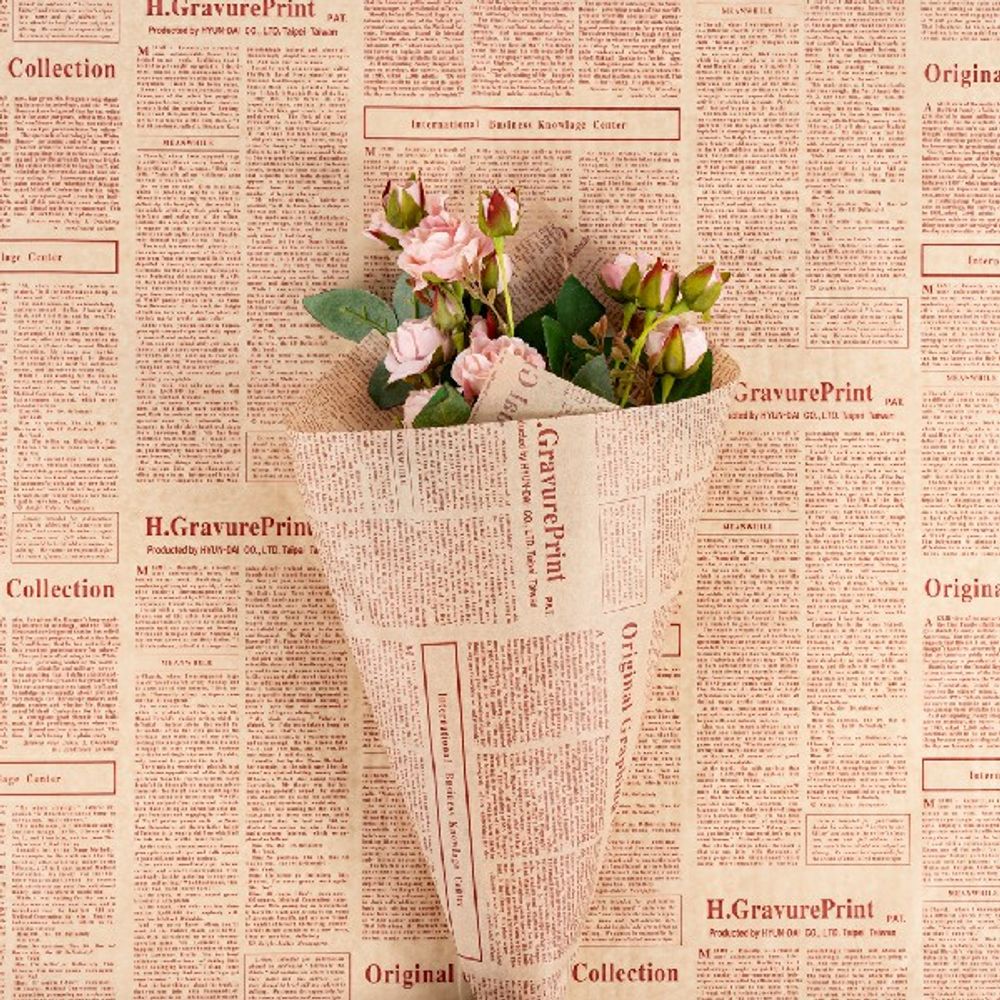 Бумага тишью "Газета" 50*70см Латте с красным шрифтом (20л)