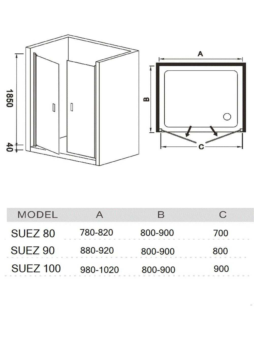 Душевое ограждение RIVER SUEZ  80 МТ Душевое ограждение 80х185 10000000740 Прямоугольная Универсальная  Хром матовый