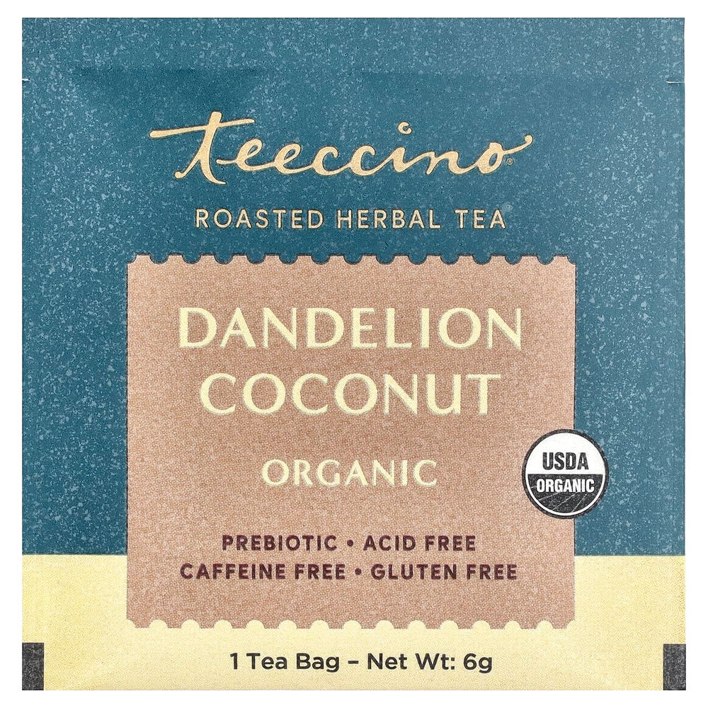 Teeccino, Органический жареный травяной чай, одуванчик и кокос, без кофеина, 10 чайных пакетиков, 60 г (2,12 унции)