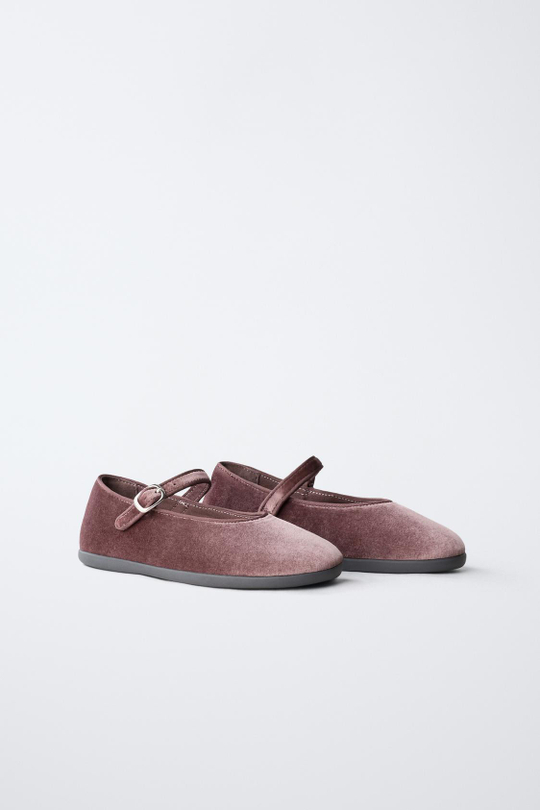 ZARA БАРХАТНЫЕ БАЛЕТКИ, РОЗОВЫЙ