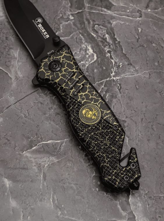 Складной нож тактический BOKER Черный с карабином