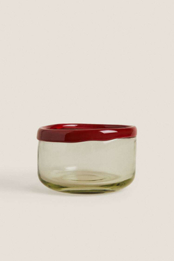 ZARA HOME СТЕКЛЯННАЯ ПИАЛА С КОНТРАСТНЫМИ ДЕТАЛЯМИ ПО КРАЯМ, КРАСНЫЙ