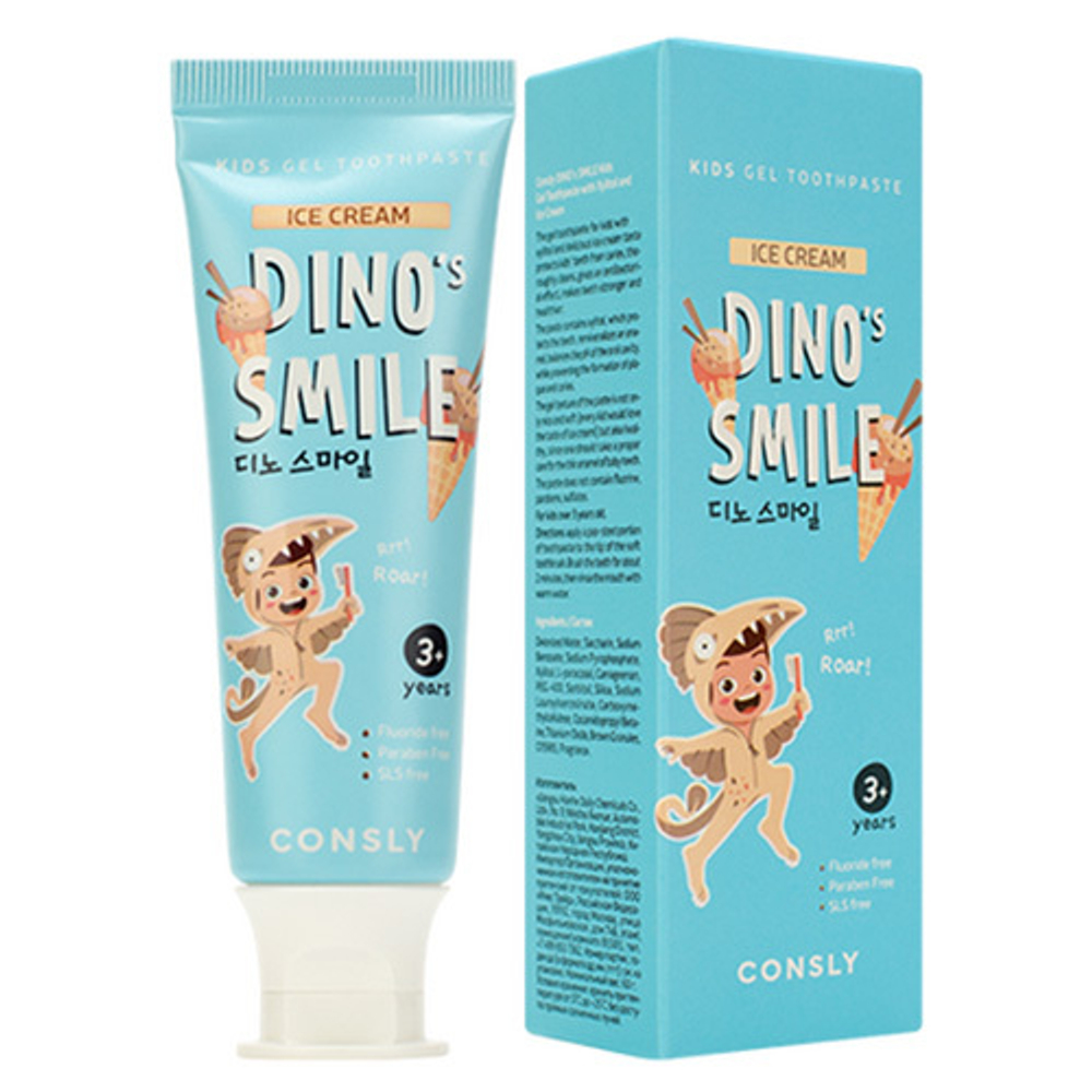 Детская гелевая зубная паста c ксилитом и вкусом пломбира Consly Dino's Smile Kids Gel Toothpaste with Xylitol and Ice Cream 60г