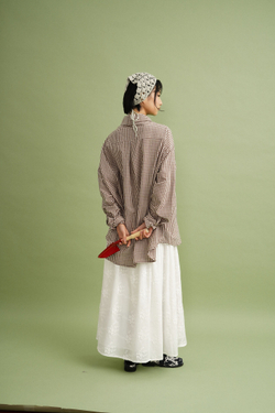 Рубашка оверсайз с карманами, коричневая клетка