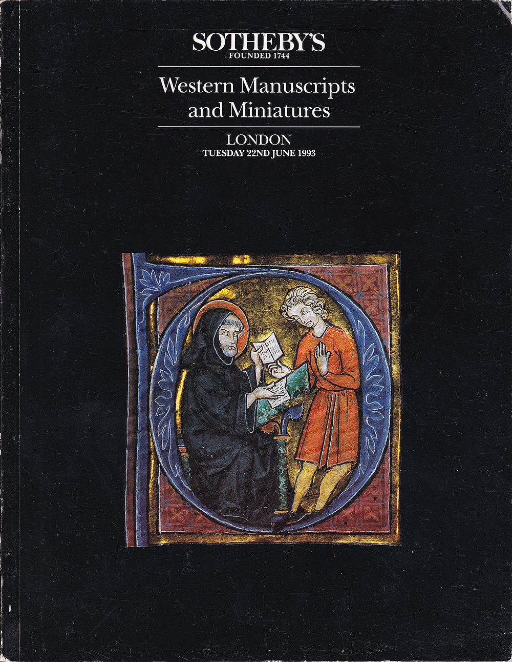 Каталог аукциона Sotheby's, Лондон, Западноевропейские рукописи и книжная миниатюра от 22 июня 1993 года