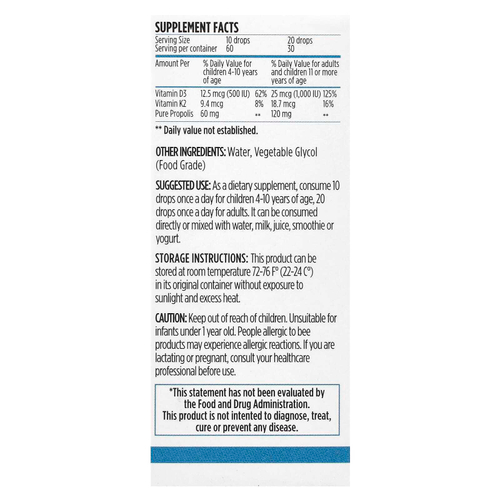 Bee&You, Водорастворимый прополис, витамины D3 и K2, 30 мл (1 жидк. Унция)