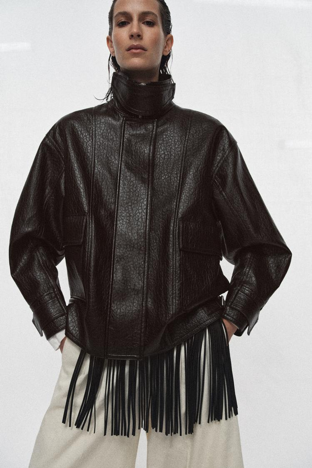 ZARA КУРТКА ИЗ ИСКУССТВЕННОЙ КОЖИ — ZW COLLECTION, КОРИЧНЕВЫЙ