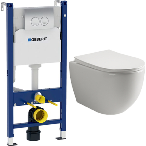 Комплект подвесной безободковый унитаз Ceramica Nova Mia Rimless CN1805 с ультра-тонким сиденьем SoftClose + инсталляция Geberit Duofix Delta 458.124.21.1 3 в 1 с кнопкой смыва