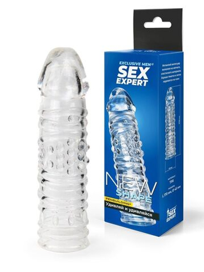 Прозрачная закрытая насадка на пенис - 17 см. (Цвет: прозрачный)