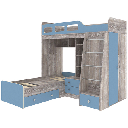 Двухъярусная кровать КарИВи Астра 4 Бетон Светло-синий, голубой
