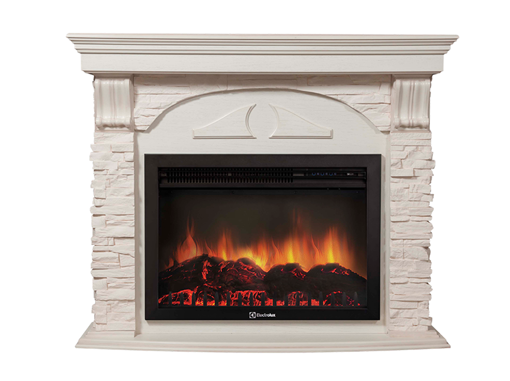 Портал Firelight Torre 26/30S камень белый, шпон белёный дуб
