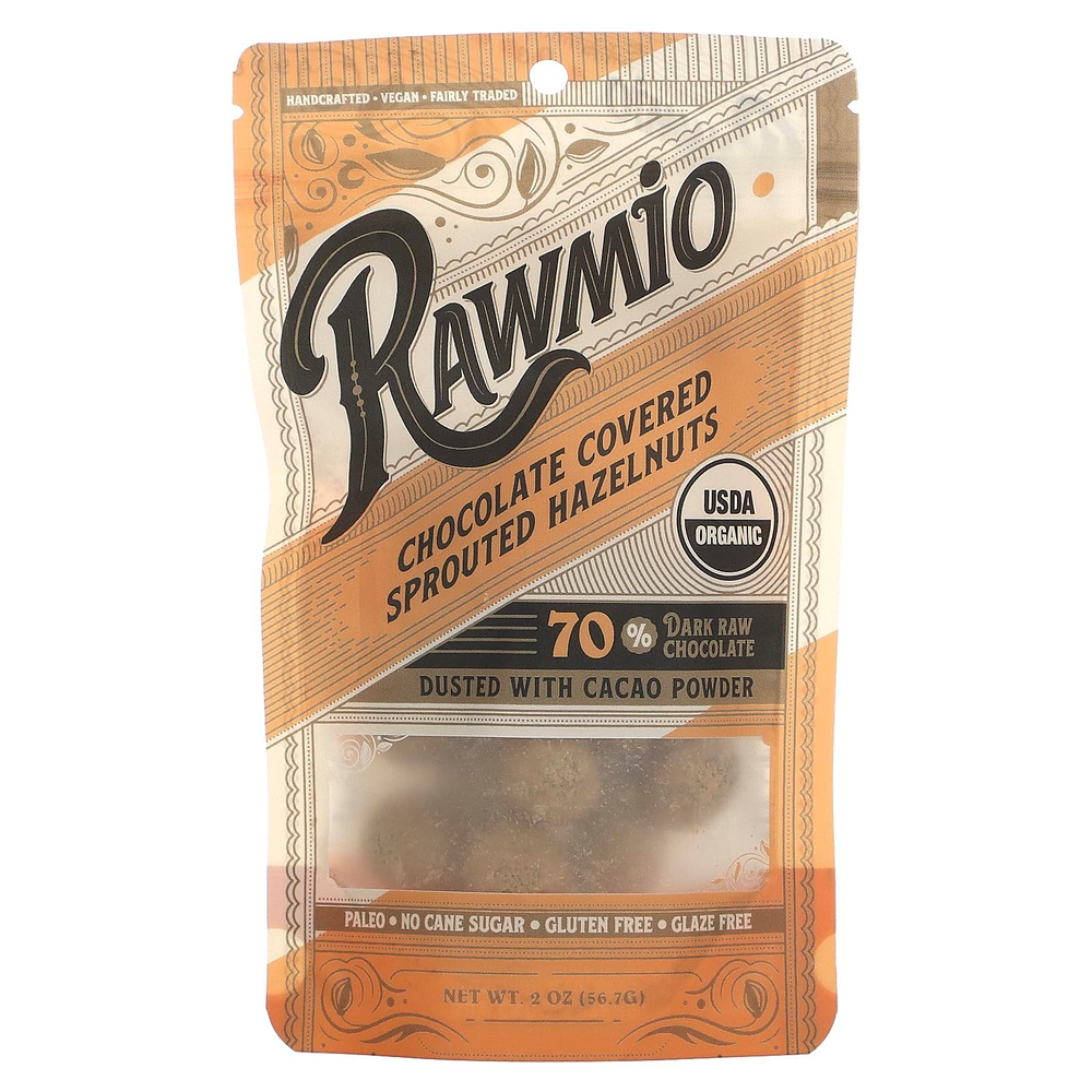 Rawmio, Пророщенный фундук в шоколаде, 56,7 г (2 унции)